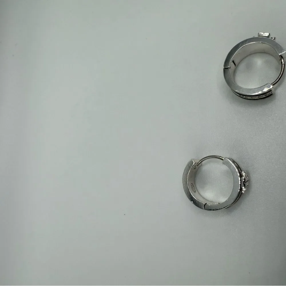 Tory Burch Kira Black and Silver Crystal Hoop Earrings